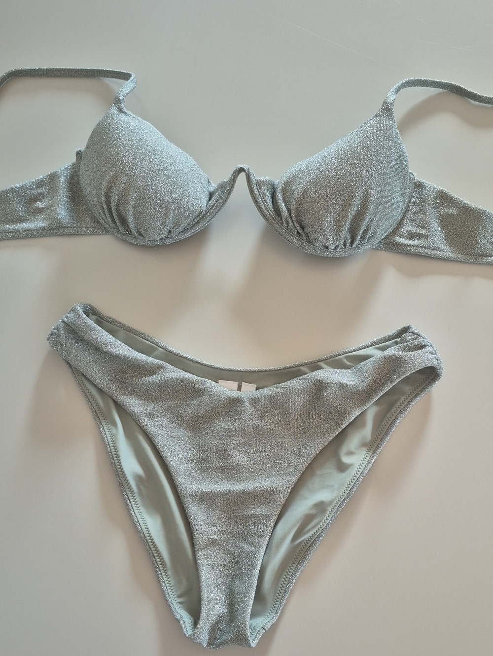 Jonathan Simkhai Swim Seafoam Metallic Bridgette Bikini Set, Size Small